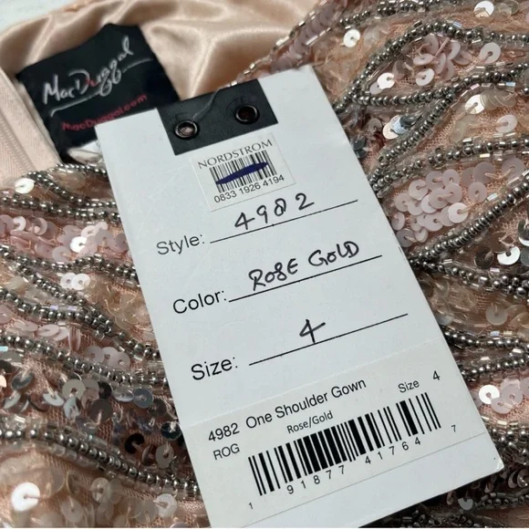 Mac Duggal Asymmetrical One Shoulder Long Sleeve Fully Sequin Gown Rose Gold - Picture 13 of 13